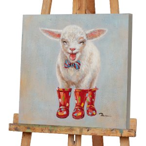 lamb in red rain boots 