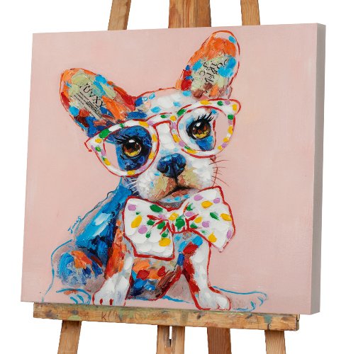 Funny dog with glasses Acrylic painting 70x70 cm