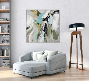 Abstract in light blue and olive