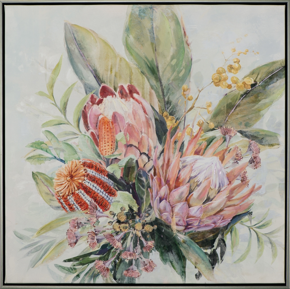 Rosafarbene Protea-Blüten Acrylgemälde 62,5x62,5 cm