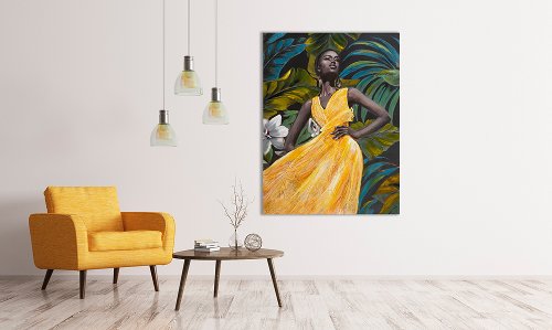 Schönheit in gelbem Kleid 