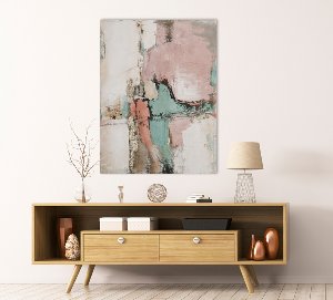 Abstract composition in rose and mint-coloured