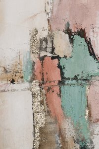 Abstract composition in rose and mint-coloured