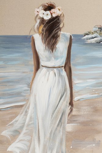 Gemälde Frau am Strand im weißen Kleid