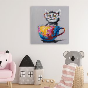 Gemälde Katze in bunter Tasse 