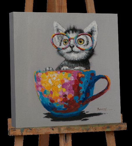 Gemälde Katze in bunter Tasse 