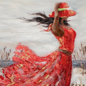 Gemälde Rotes Kleid am Strand 