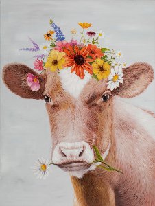 Vache avec fleurie 