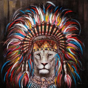 Lion with Indian headdress 