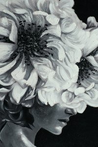 Lady with flower in black and white