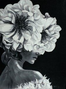 Lady with flower in black and white