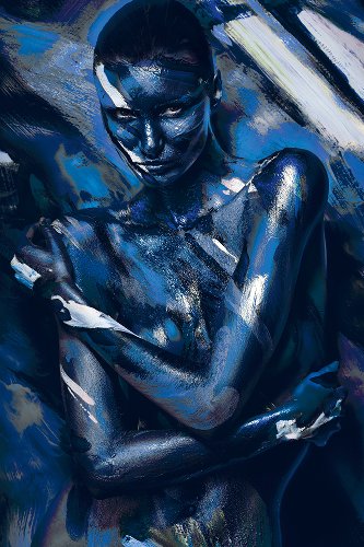 Nu en bleu - peinture corporelle