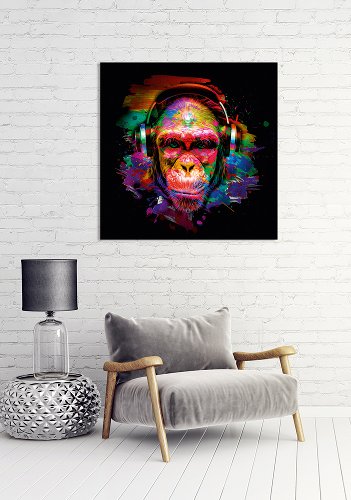 Pop Art Chimpanzee with Headphones