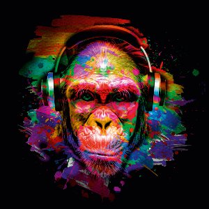 Pop Art Schimpanse mit Kopfhörern