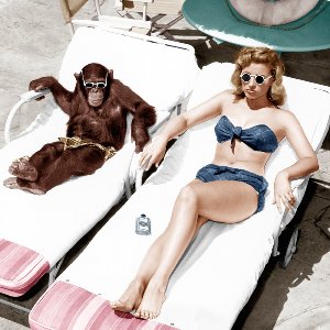 Bathing Mermaid with Chimpanzee