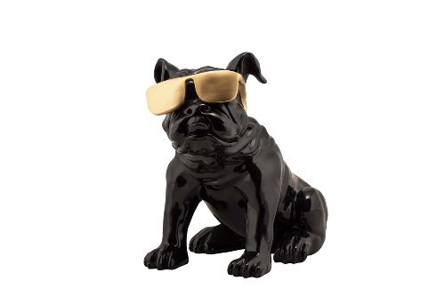 Bulldog à lunettes de soleil dorées