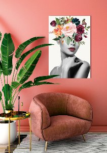 Glasbild Lady mit Blumen 