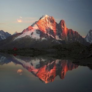 Acrylglasbild Bergpanorama mit See in Abendstimmung