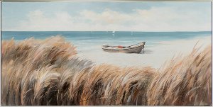 Boat behind dune grass 