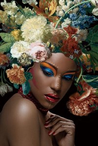 Black beauty with flowers on her head II