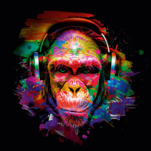 Pop Art Chimpanzee with Headphones